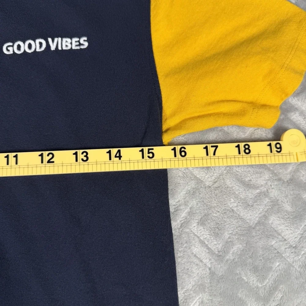 Brooklyn Laundry Boys L 14/16 Good Vibes Colorblock T-Shirt Navy Green Yellow